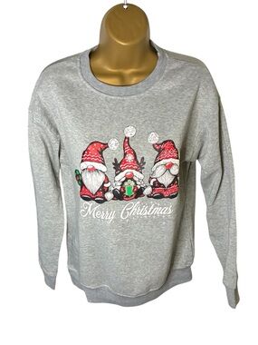 Barlver Christmas Gnome Graphic Sweatshirt Fleece Crew Neck Gray S